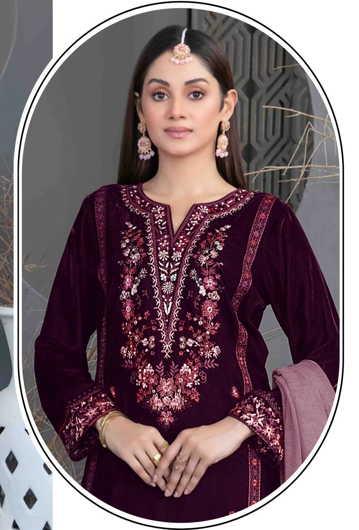Anaita Purple Velvet Suit with Embroidery Sequence Work - Swadesiicart