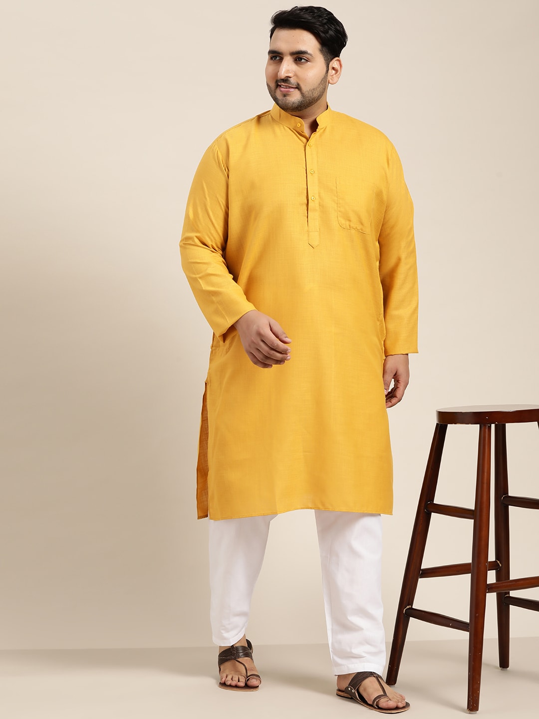 Sojanya Plus Size Men Mustard Yellow Pure Cotton Kurta | Swadesiicart