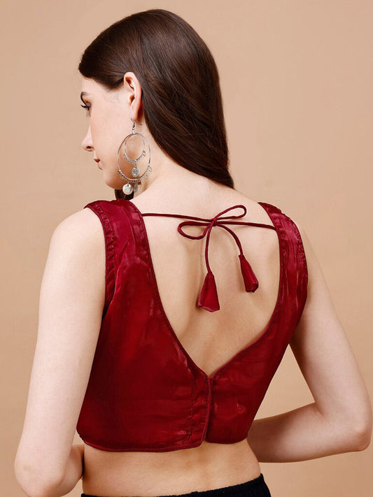 Tikhi Imli V-Neck Organza Saree Blouse | Swadesiicart