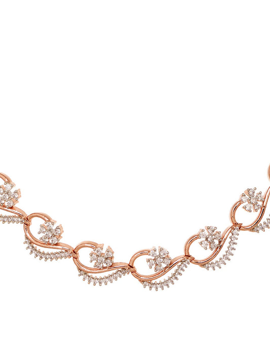 Saraf RS Jewellery Rose Gold-Polished White AD-Studded Jewellery Set - Swadesiicart