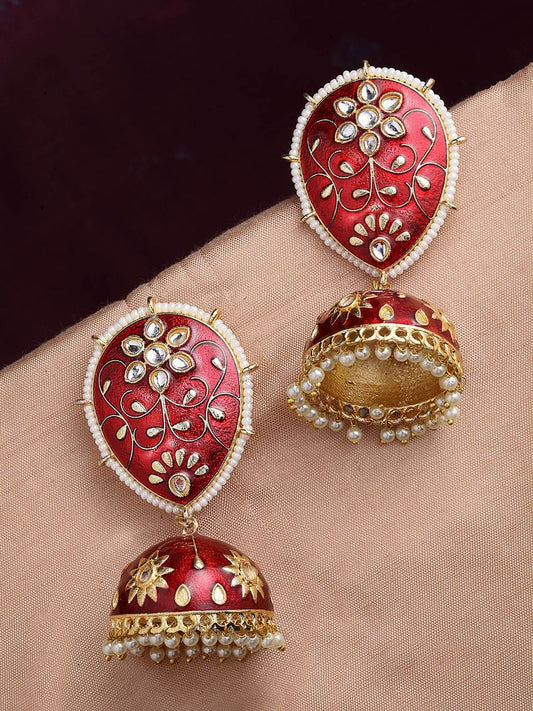 Maroon Jhumka Earrings for Womens for Ethnic Party by House of Ree | Swadesiicart