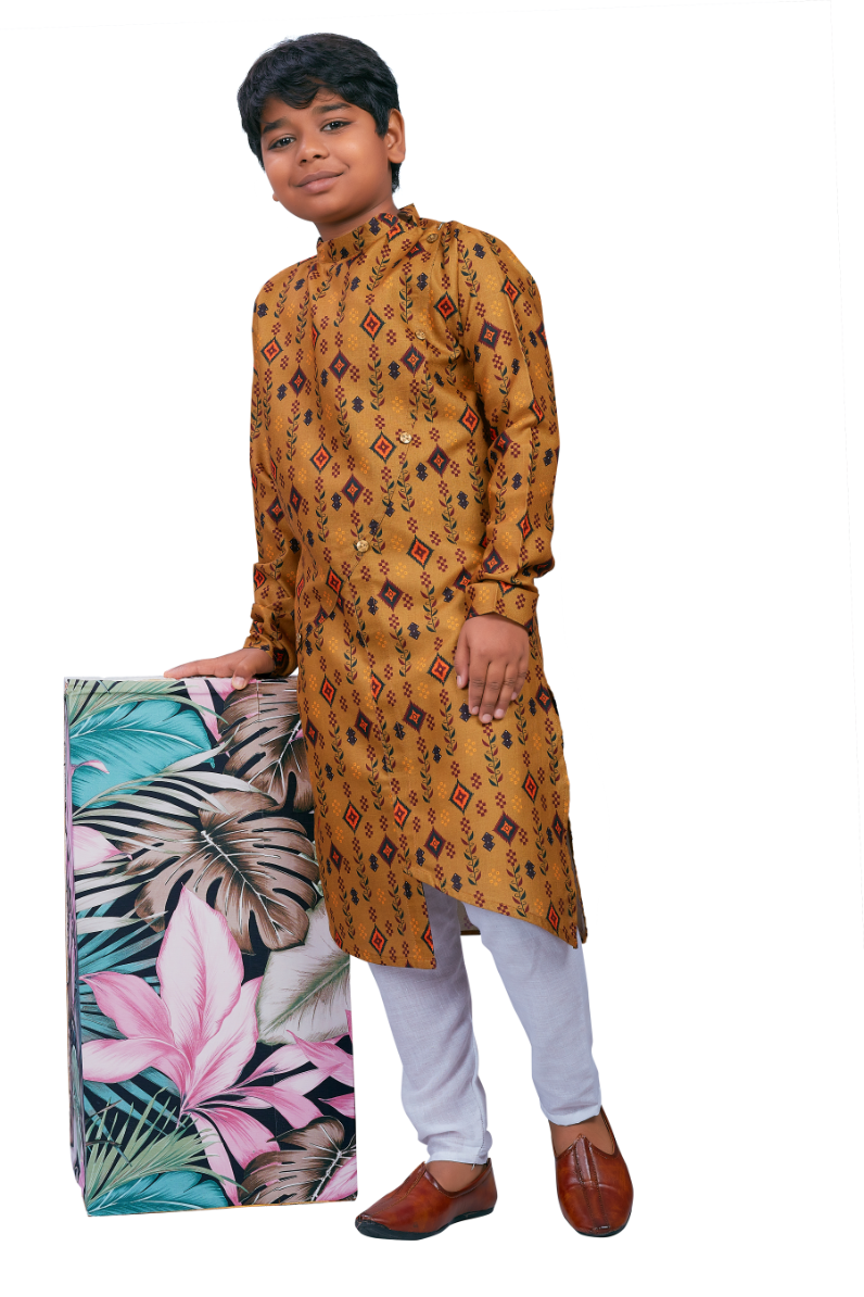 DEIANA'S Casual Designer Kurta Pyjama Set For Boys And kids (Brown With Multicolor) | Swadesiicart