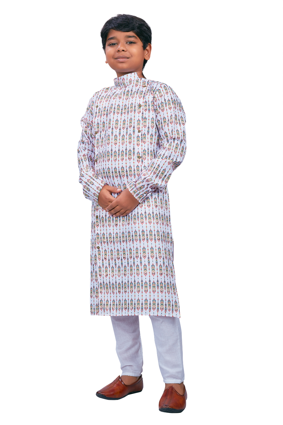 DEIANA'S Casual Designer Kurta Pyjama Set For Boys And kids (White With Multicolor) | Swadesiicart