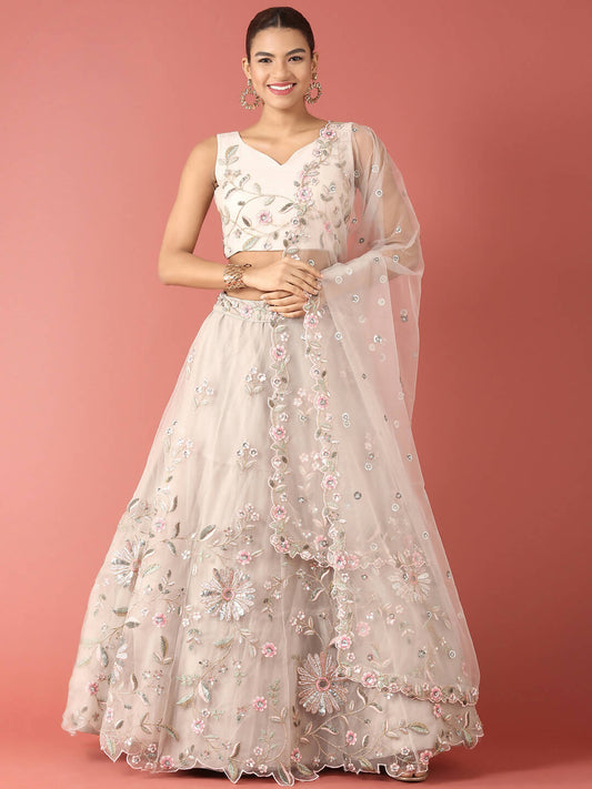 House of Panchhi Grey Net Sequinse Work Lehenga & Blouse, Dupatta