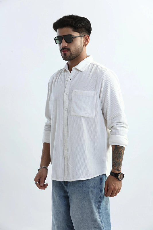 Xkind Men's White Corduroy Regular Fit Shirt | Swadesiicart