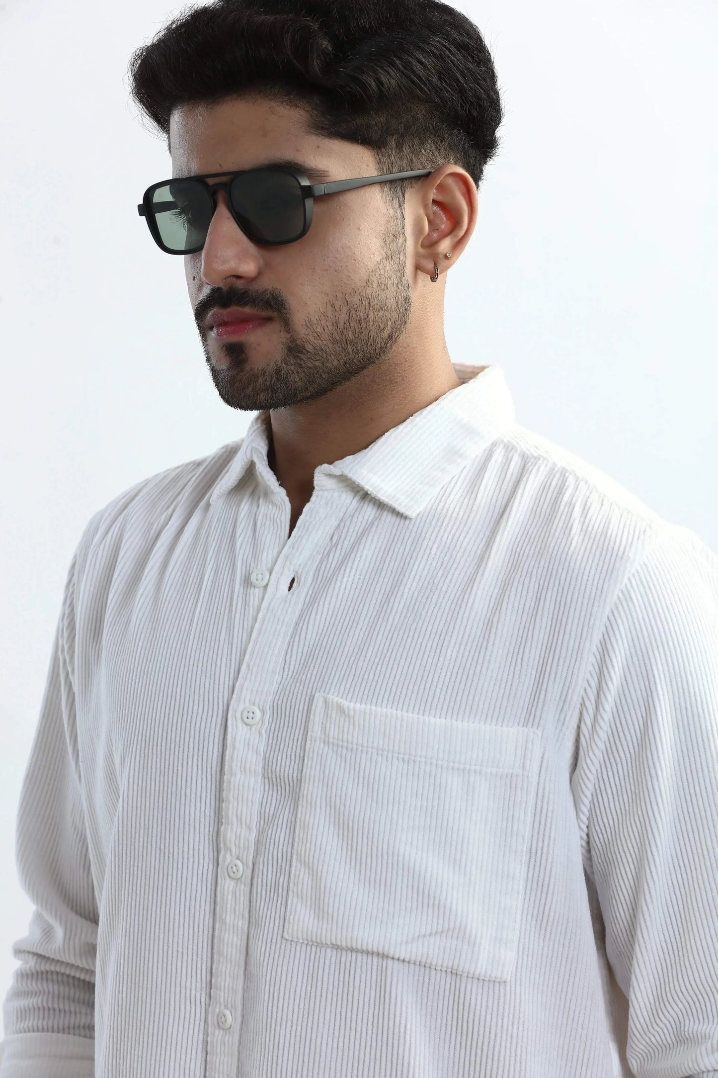 Xkind Men's White Corduroy Regular Fit Shirt | Swadesiicart