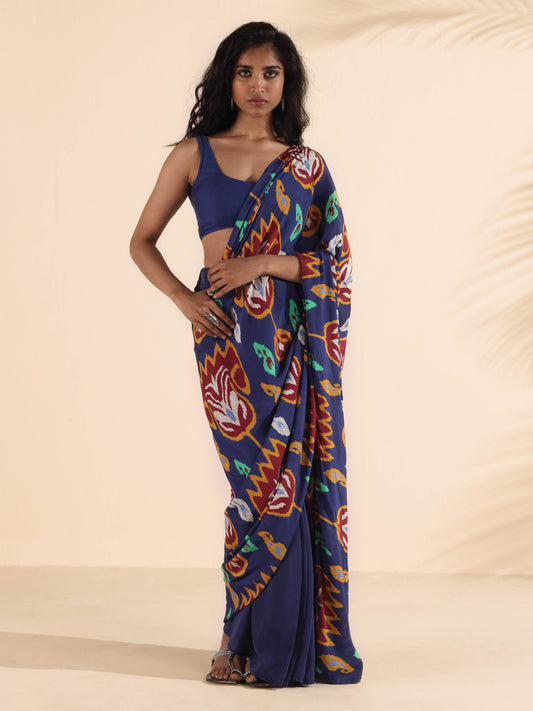 trueBrowns Purple Muslin Ikat Ready to Wear Saree | Swadesiicart