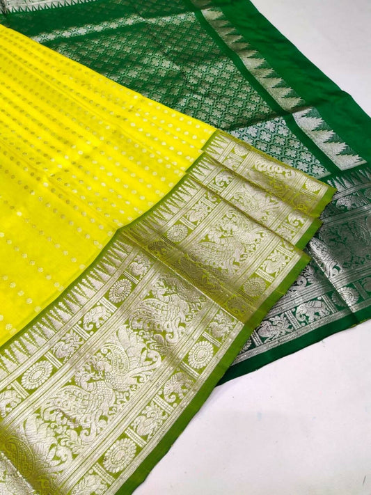 DEIANA'S Beautiful Designer Golden zari Soft Lichi Silk Saree - Yellow - Swadesiicart
