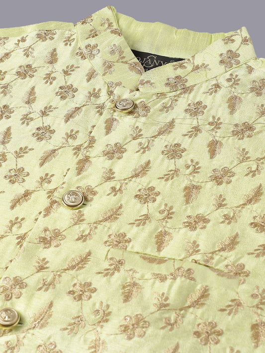 Sojanya Men Embroidered Regular Thread Work Kurta With Pyjamas & Nehru Jacket | Swadesiicart