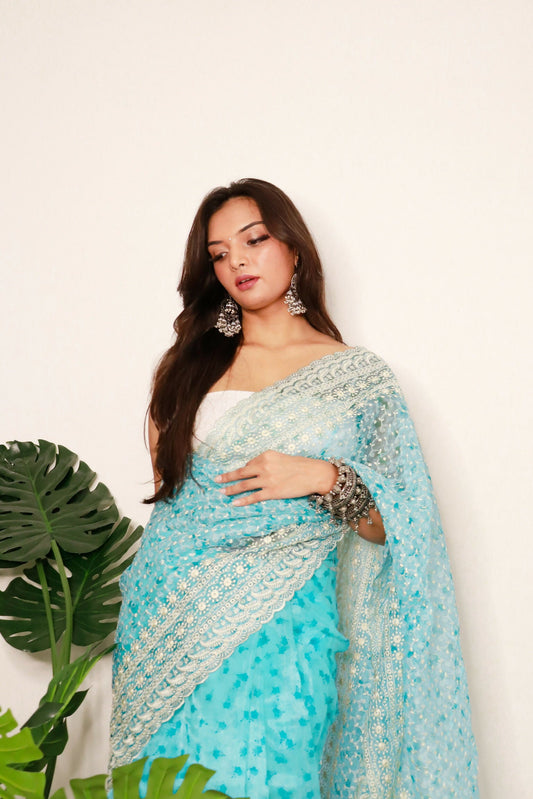 Vamsee Divya Sky Organza Saree - Swadesiicart