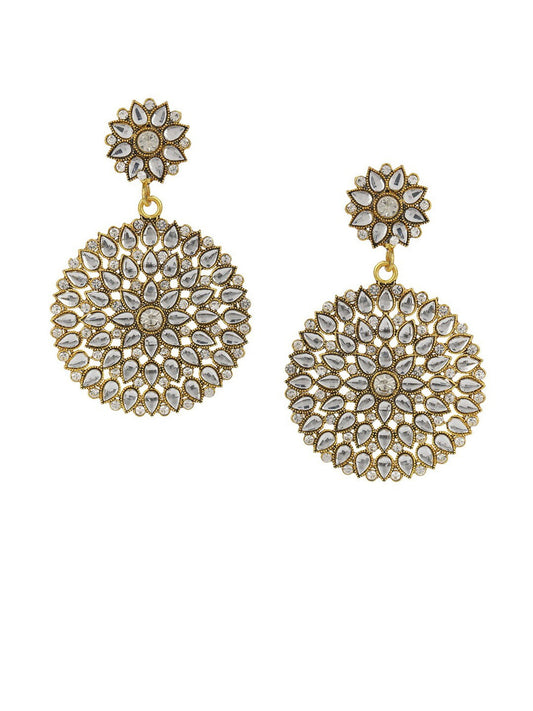 Gold-Polished Alloy Stone Studded Golden Round Earrings - The Pari - The Pari - Dinesh Associates
