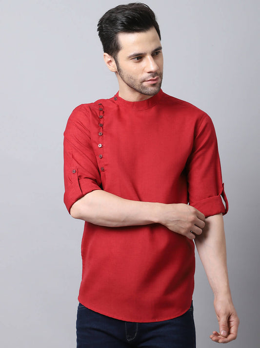 Even Apparels Maroon Pure Cotton Men's Kurta With Side Placket | Swadesiicart