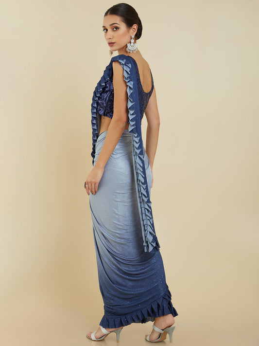Soch Blue Sequinned Poly Crepe Ready to Wear Saree | Swadesiicart