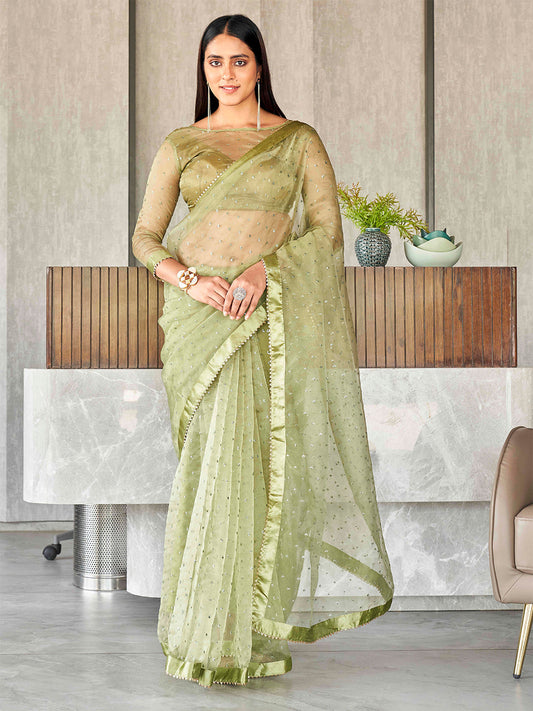 Tikhi Imli Sequinned Organza Saree | Swadesiicart