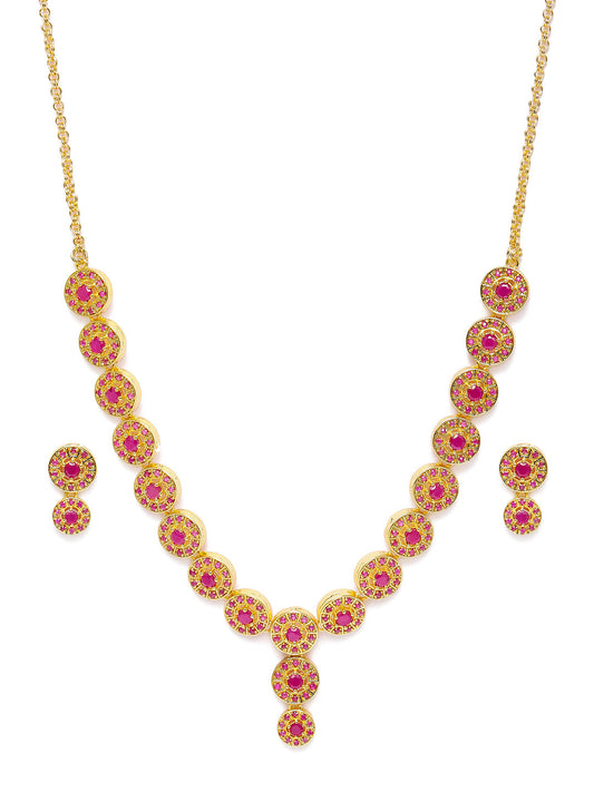 Zaveri Pearls Pink Gold-Polished Cubic Zirconia Studded Jewellery Set