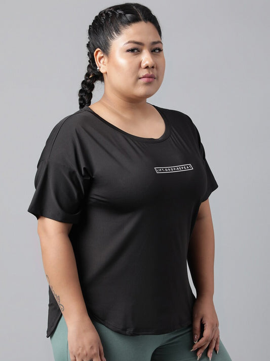 MKH Typography Printed Plus Size Drop Shoulder Sleeves Relaxed Fit Dri-FIT Sports T-shirt - Swadesiicart