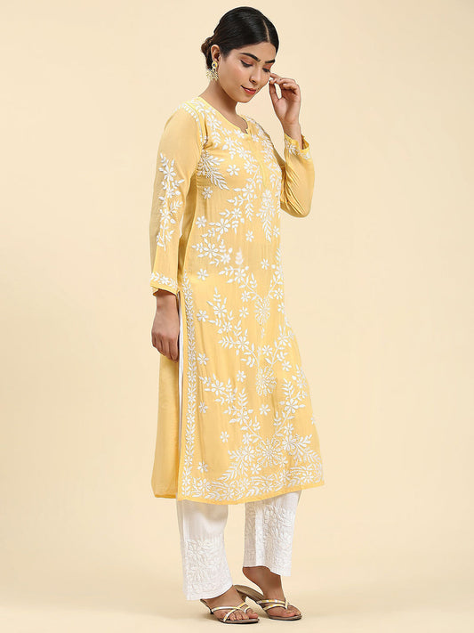 HOUSE OF KARI Ethnic Motifs Embroidered Chikankari Straight Kurta | Swadesiicart