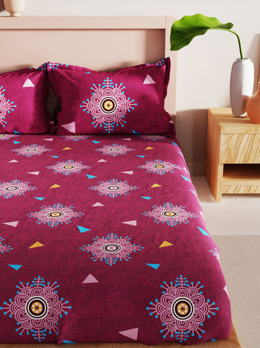 BIANCA Geo Tokyo Ethnic Motifs 200 TC King Bedsheet with 2 Pillow Covers - Swadesiicart