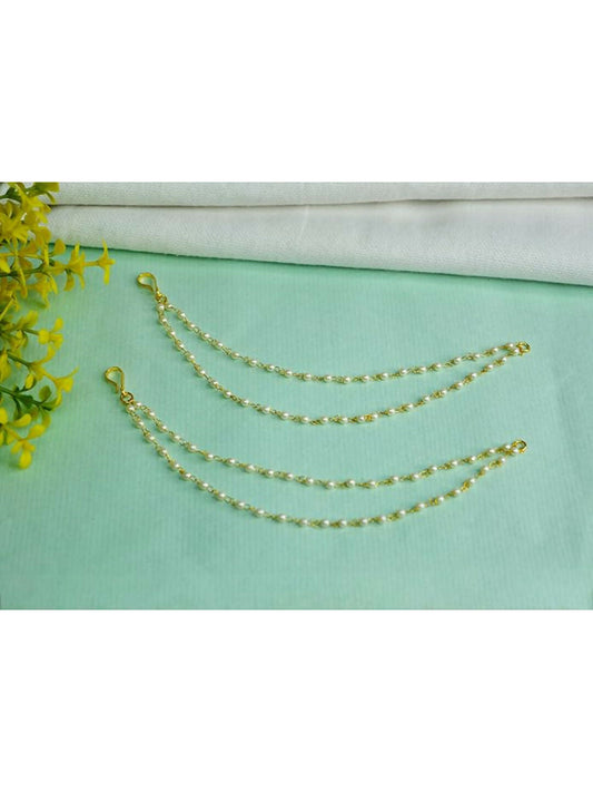 NVR Pearl Studded Classic Gold-Polished 2 Line Ear Chain Ear Cuff | Swadesiicart