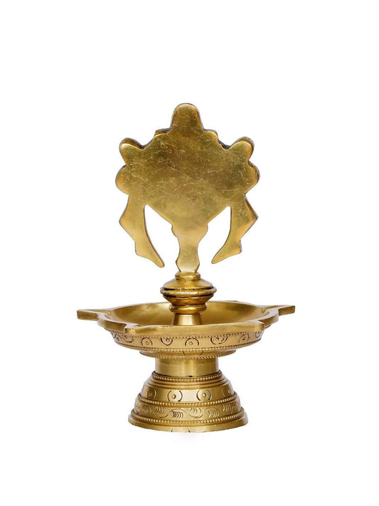 eCraftIndia Gold-Toned Chakra Handcrafted Brass Diya With 5 wicks | Swadesiicart
