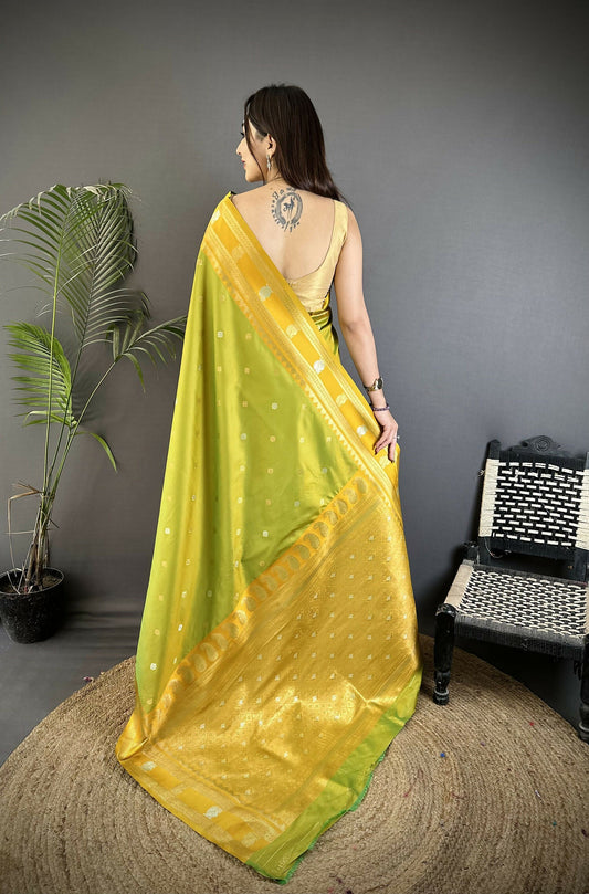 Joban Fashion Light Green Banarasi Soft Silk Woven Saree | Swadesiicart