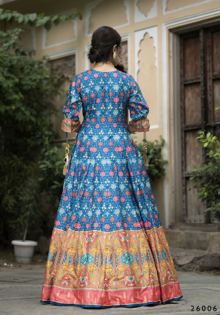 Wedding Designer Blue Soft Dola Silk Anarkali suit with Dupatta - Samanta - Swadesiicart