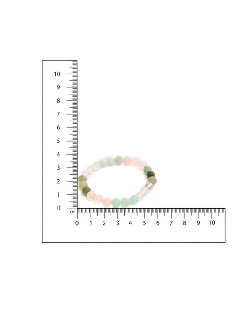 Green Avanturine, Clear Quarts, Amethyst Multicoloued Pastel Shade Crystal Bracelet - Ruby Raang | Swadesiicart