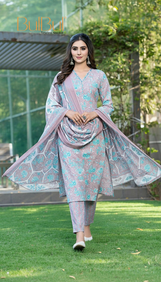 BulBul Fashionista Brown Cotton Kurta Set with Dupatta - Swadesiicart