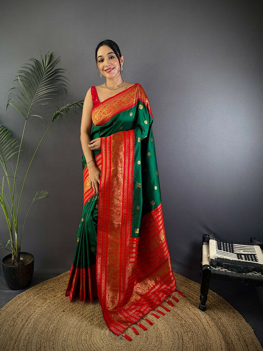 Joban Fashion Banarasi Green Woven Soft Silk Saree | Swadesiicart
