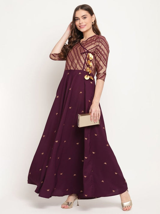 Ahalyaa Women Crepe Wine Colour Glitter Print Kurta | Swadesiicart
