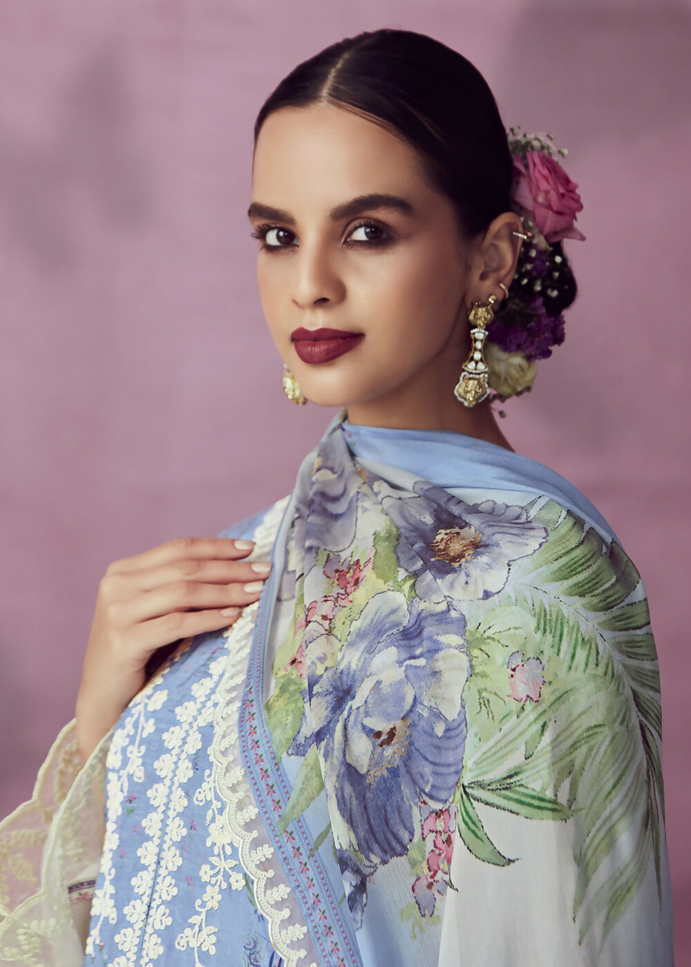 Pretty Blue Muslin Cotton Printed Trendy Salwar Kurta Set - Emponline | Swadesiicart