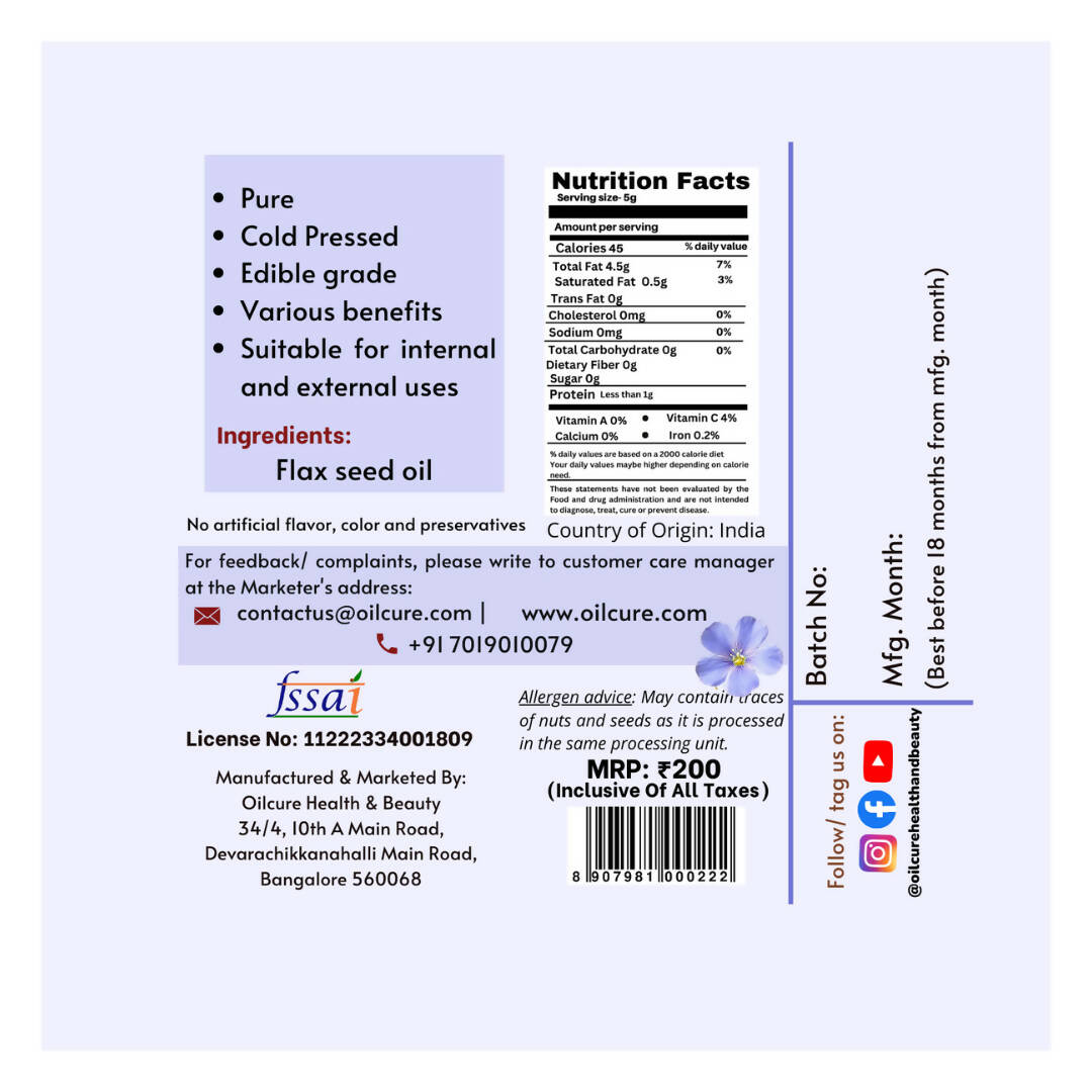 Oilcure Flax Seed Oil - Swadesiicart