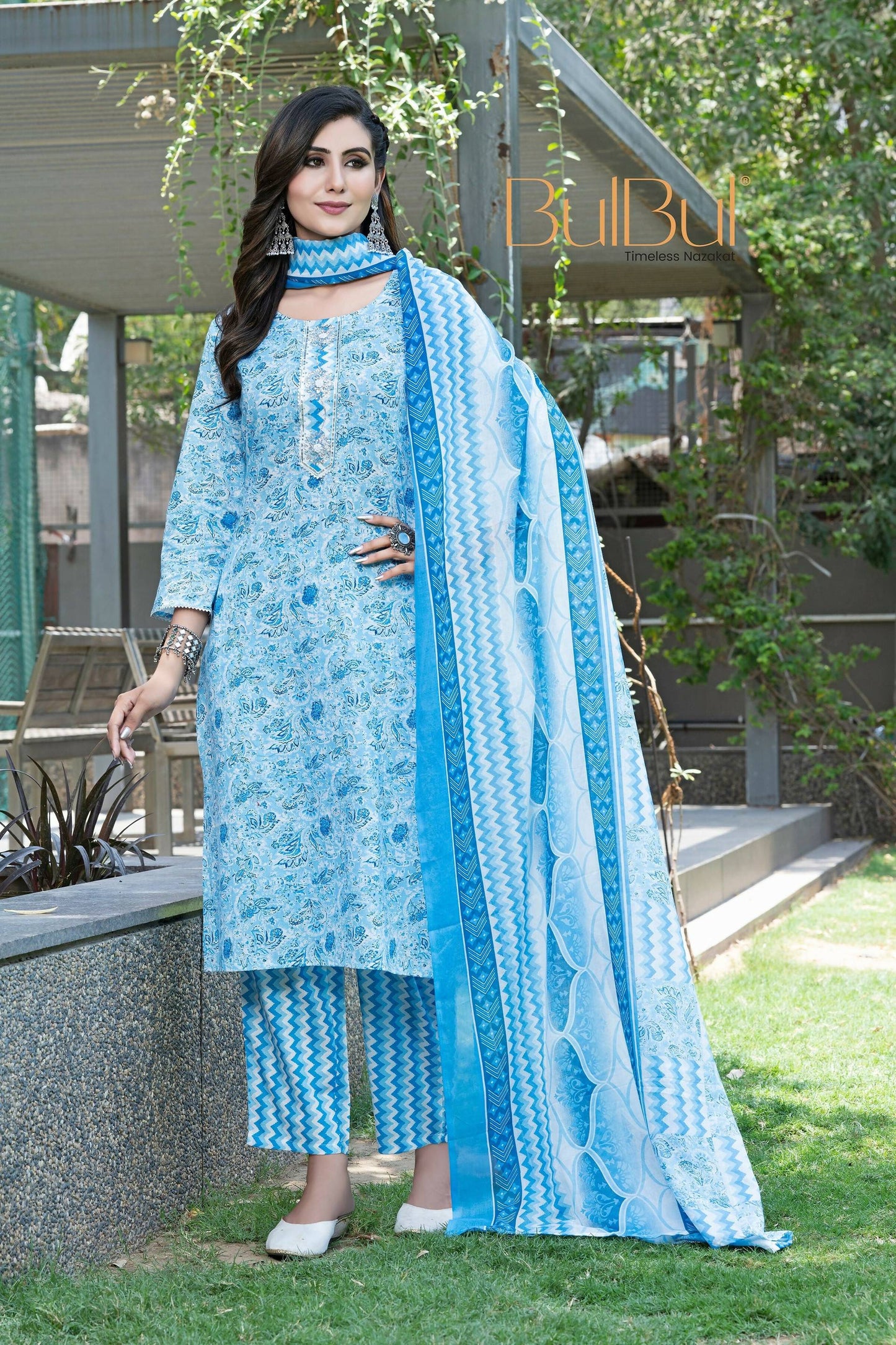 BulBul Fashionista Blue Cotton Kurta Set with Dupatta - Swadesiicart