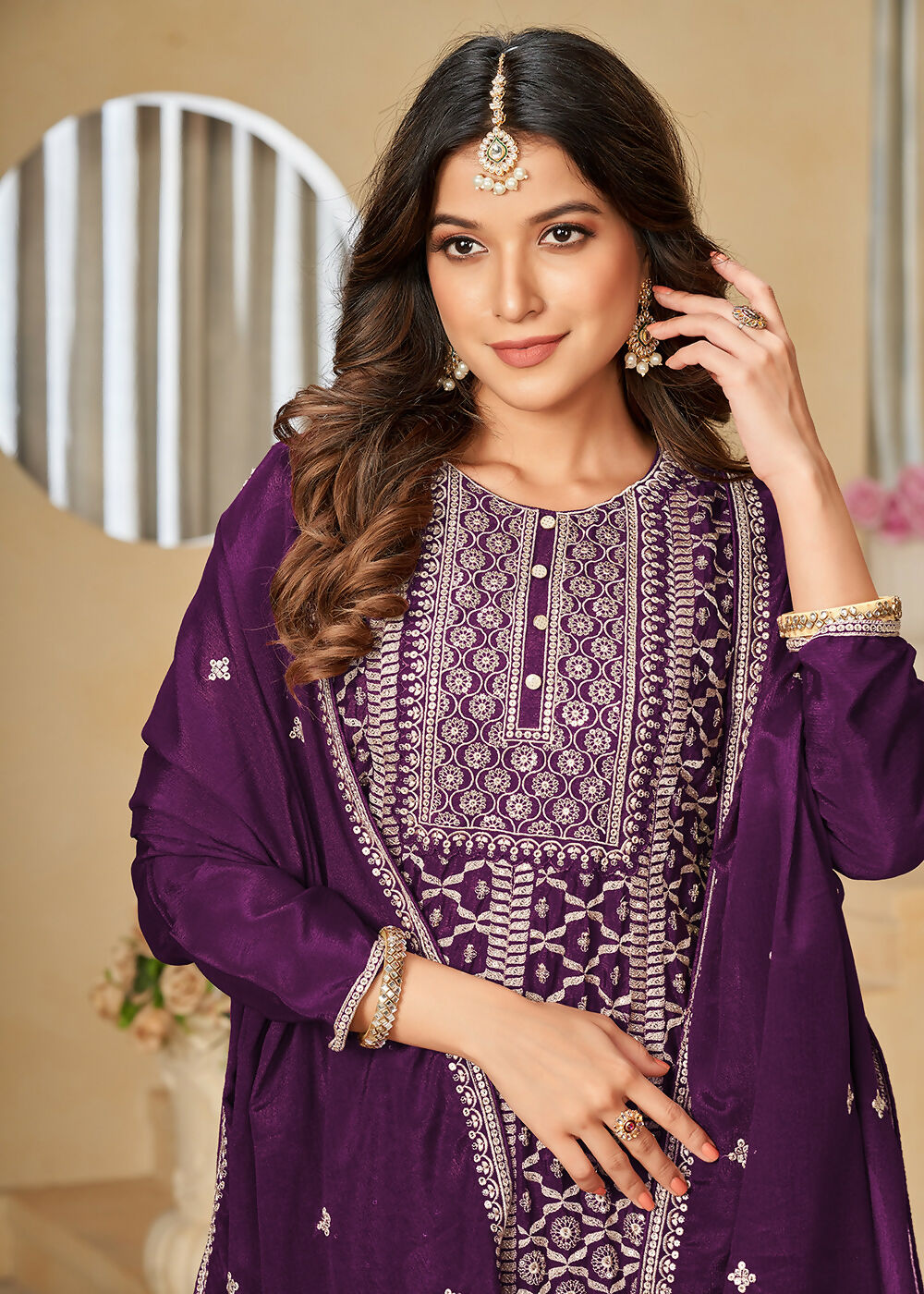 Chinnon Purple Embroidered Palazzo Salwar Suit - Emponline | Swadesiicart
