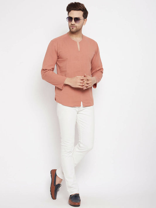 Even Apparels Brown Pure Cotton Men's Kurta With Slit Neckline | Swadesiicart