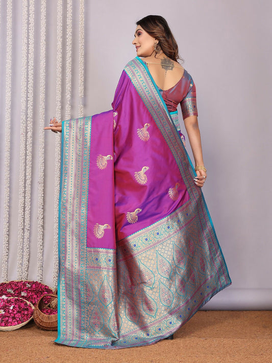 Joban Fashion Banarasi Pink Small Butti Soft Silk Saree | Swadesiicart