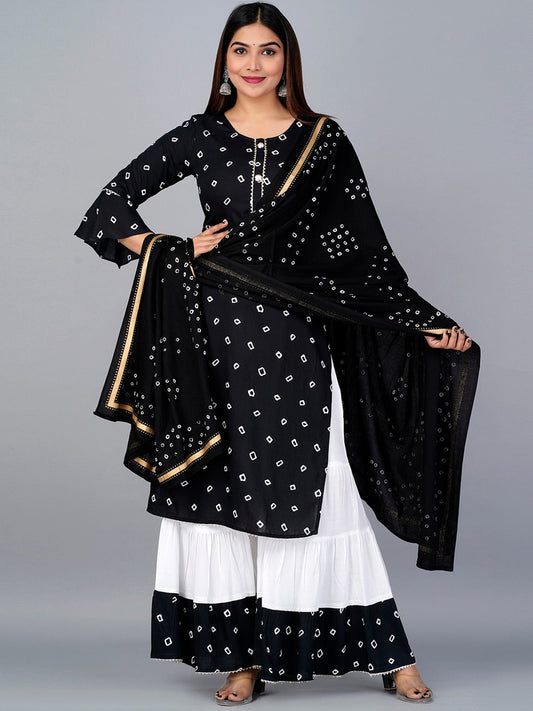 Kalini Bandhani Printed Kurta with Sharara & Dupatta