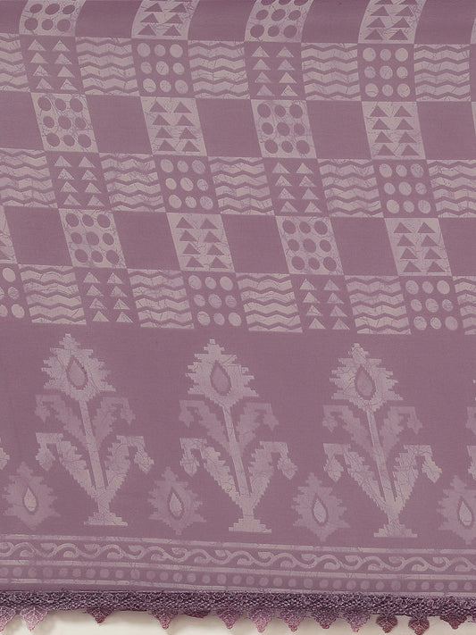 Tikhi Imli Mauve Batik Saree With Chikankari Lace | Swadesiicart