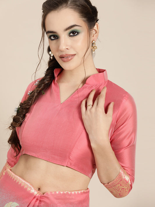Saree Mall Pink & Blue Floral Dyed Banarasi Saree | Swadesiicart