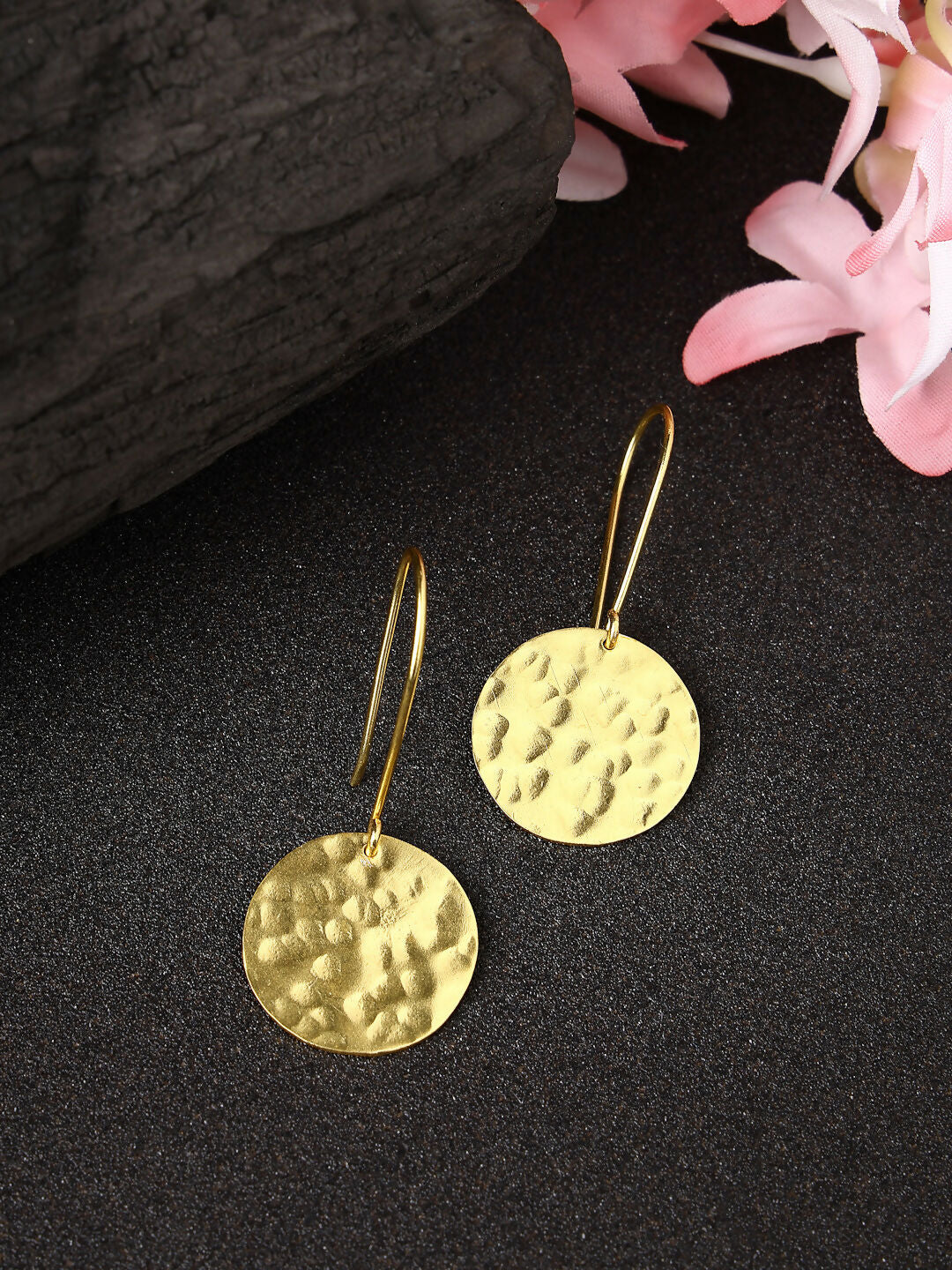 NVR Women Gold-Polished Fish Hook Circle Drop Earrings - Swadesiicart