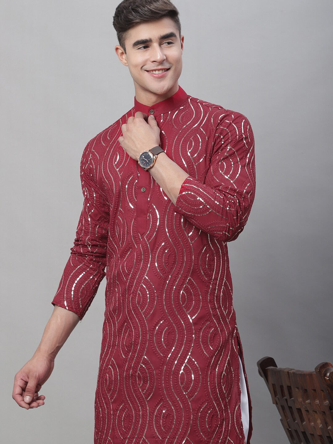 Sojanya Sequin Embroidered Pure Cotton Kurta with Churidar | Swadesiicart