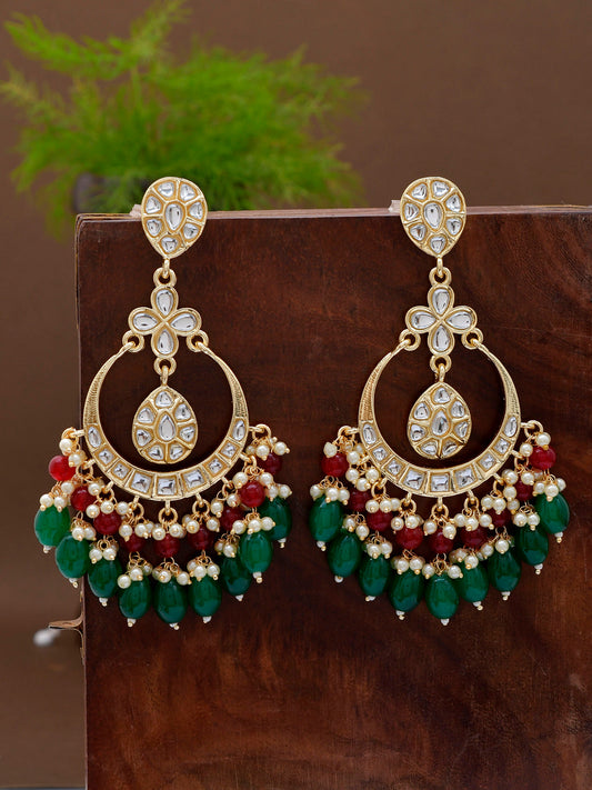 Shoshaa Green Contemporary Kundan Chandbalis Earrings | Swadesiicart