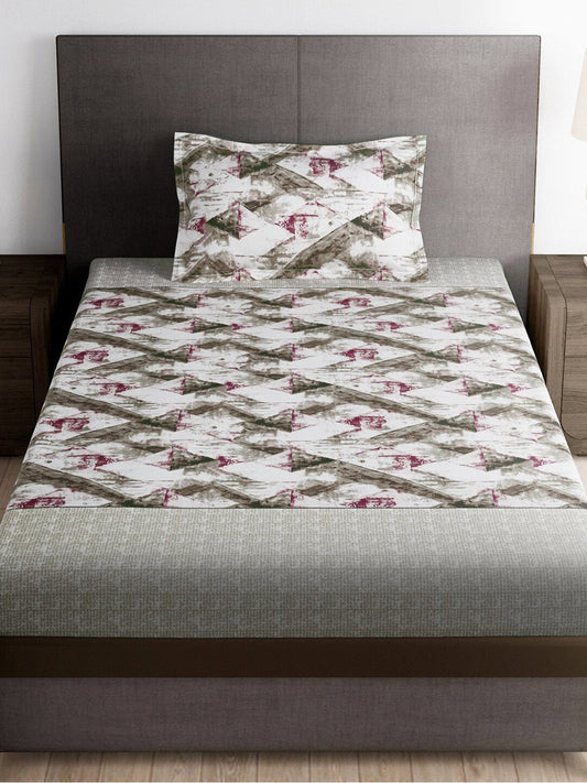 Story@home Brown & Pink Abstract Microfiber 180 TC Bedsheet With Pillow Cover - Swadesiicart