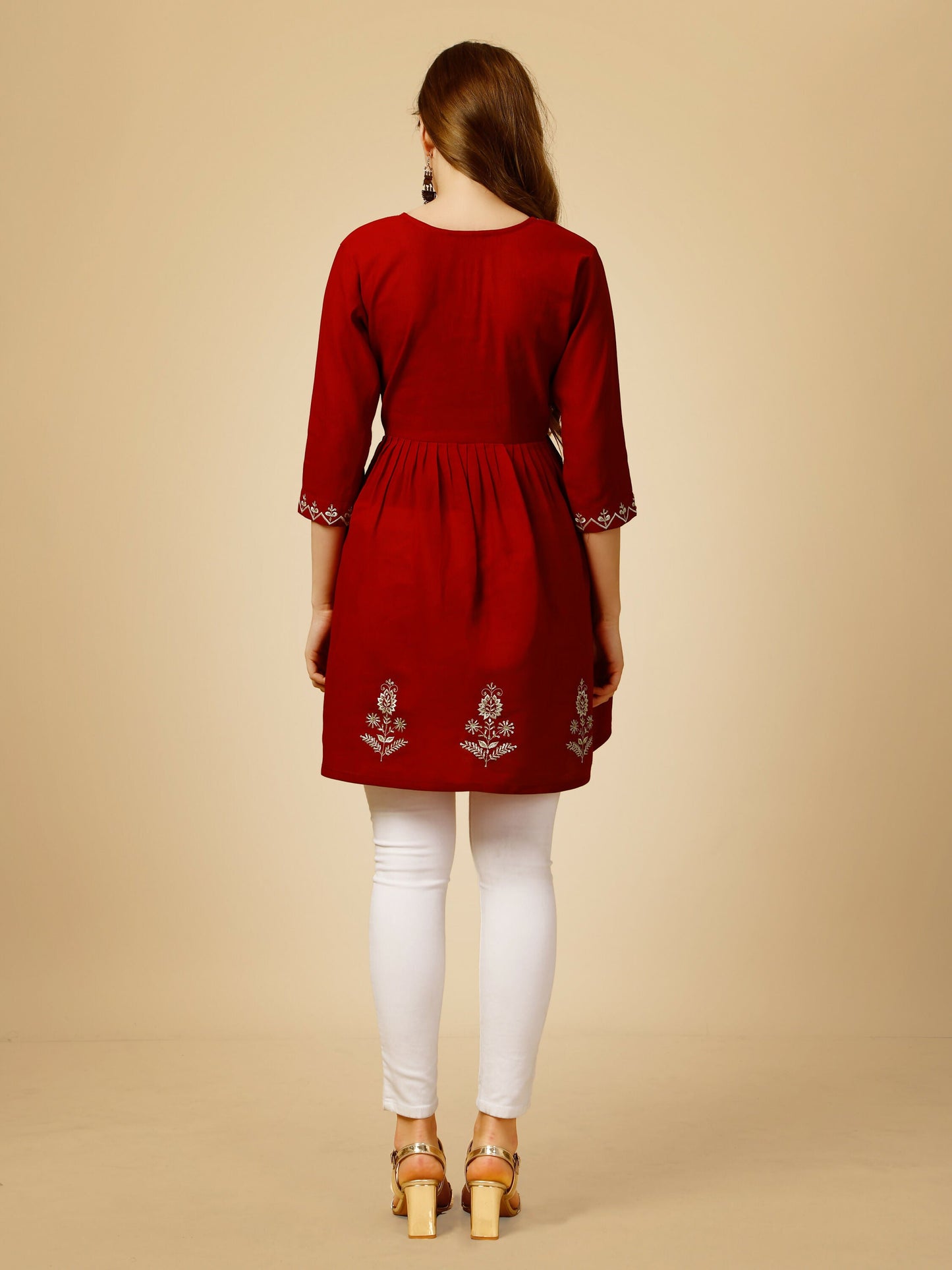 Jyoti Fashion Women's Red Viscose Rayon Embroidered Casual Top | Swadesiicart