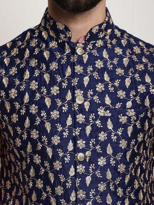 Sojanya Men Pink Ethnic Motifs Kurta with Pyjamas & Nehru Jacket | Swadesiicart