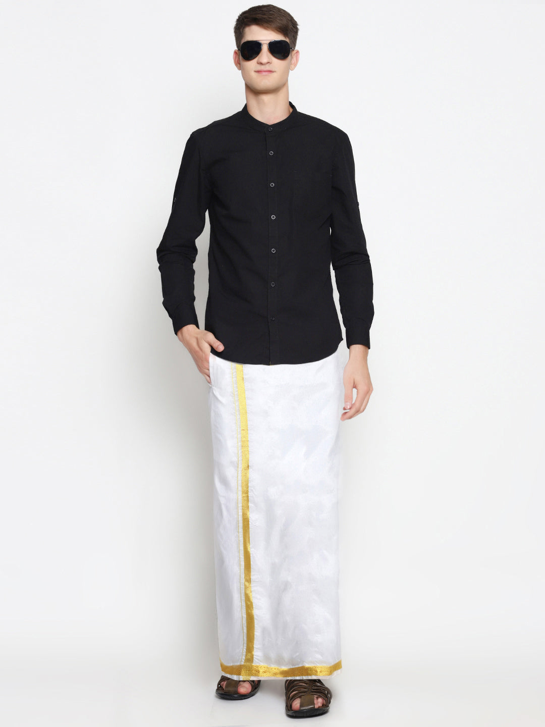 Sethukrishna Men White Double Layer Readymade Dhoti With Pocket | Swadesiicart