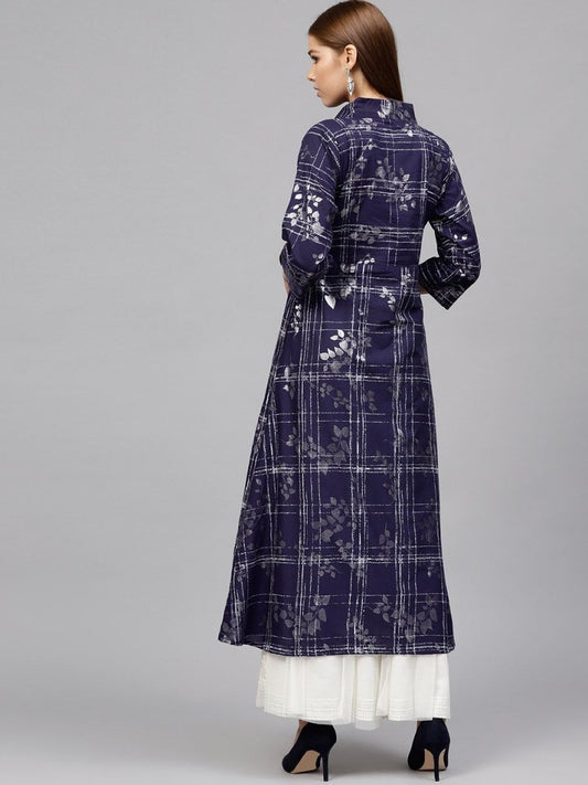 Ahalyaa Women's Navy Blue Cotton Printed Kurta | Swadesiicart