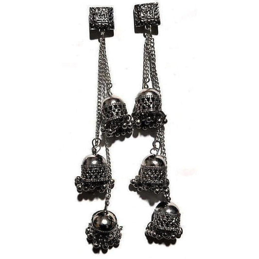 MS Fashion India Antique Kashmiri Black Color Long Hangings Chains Jhumkas Pearls Earrings | Swadesiicart