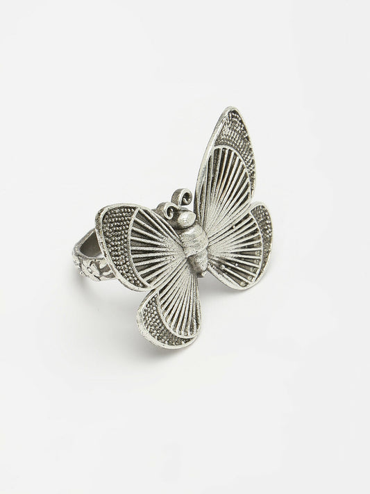 NVR Women's Silver-Toned Butterfly Shape Adjustable Finger Ring | Swadesiicart
