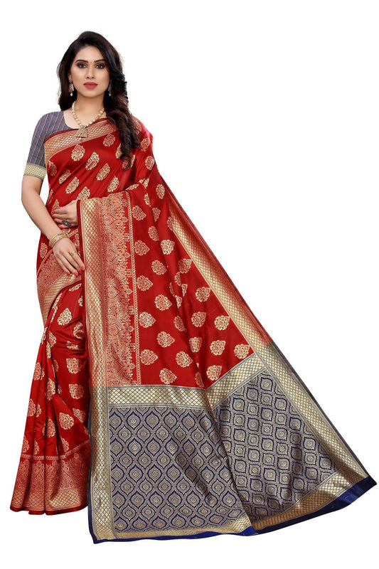 Vamika Banarasi Jacquard Weaving Red Saree (Dangal Red) | Swadesiicart